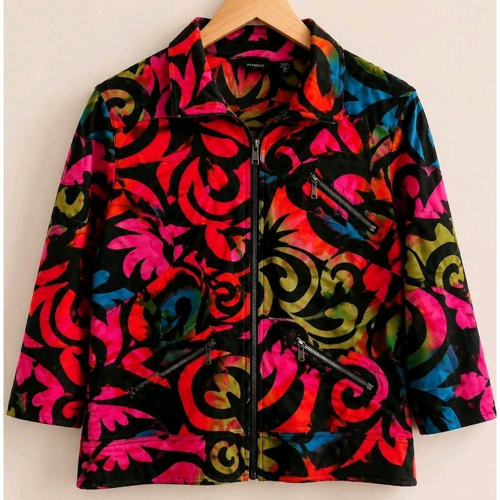 Multiples Jacket Women XL 98% Cotton Colorful Abstract Zip Front Art to Wear